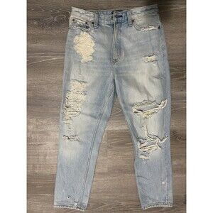 Abercrombie & Fitch Annie High Rise Girlfriend Jeans Patches Distressed Size 27